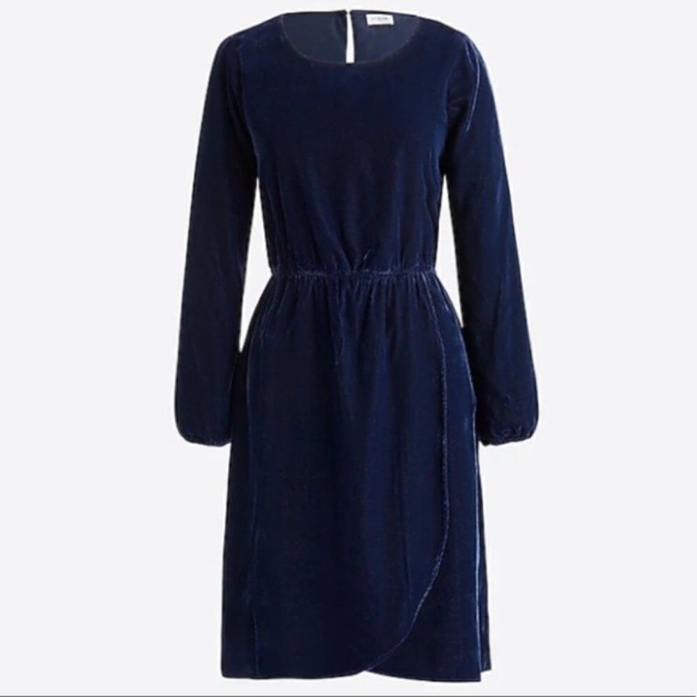 J. Crew Navy Blue Velour Velvet Long Sleeve Elastic Waist Dress K3470
